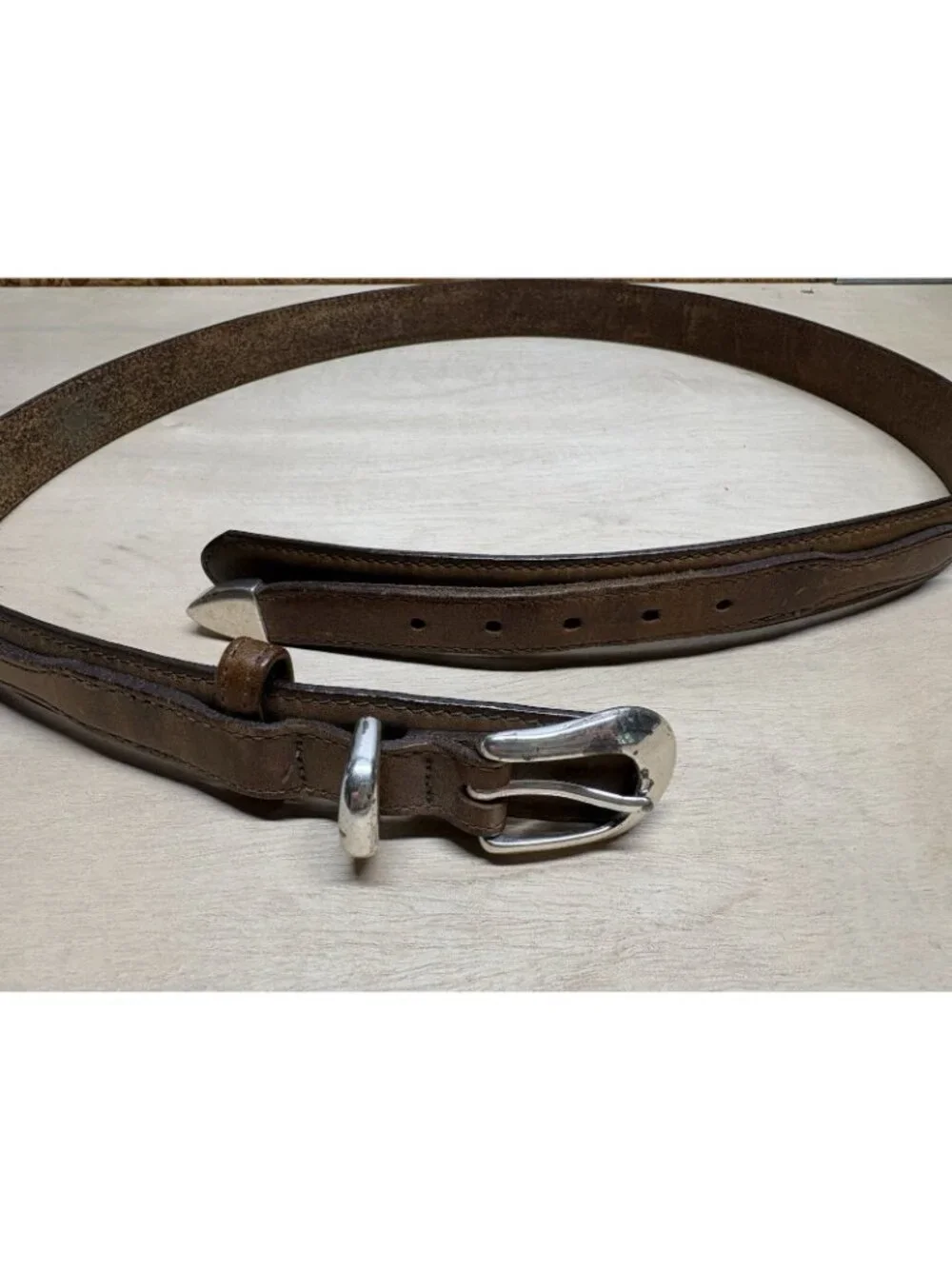 Orvis Men’s Tan Brown Leather Texas Ranger Belt Solid Brass Double Hitch 38